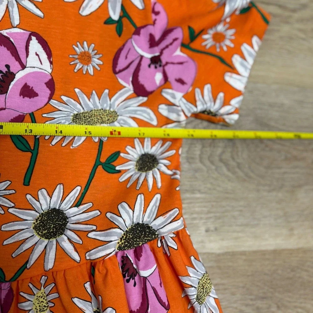 Zara Orange Floral Print T-Shirt Dress Women Size M 100% cotton - Picture 4 of 7